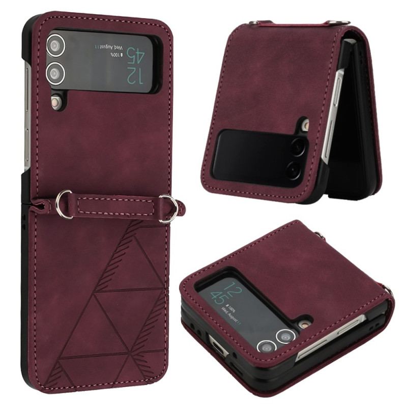 Capa Para Samsung Galaxy Z Flip 4 De Couro Triângulos De Couro Sintético