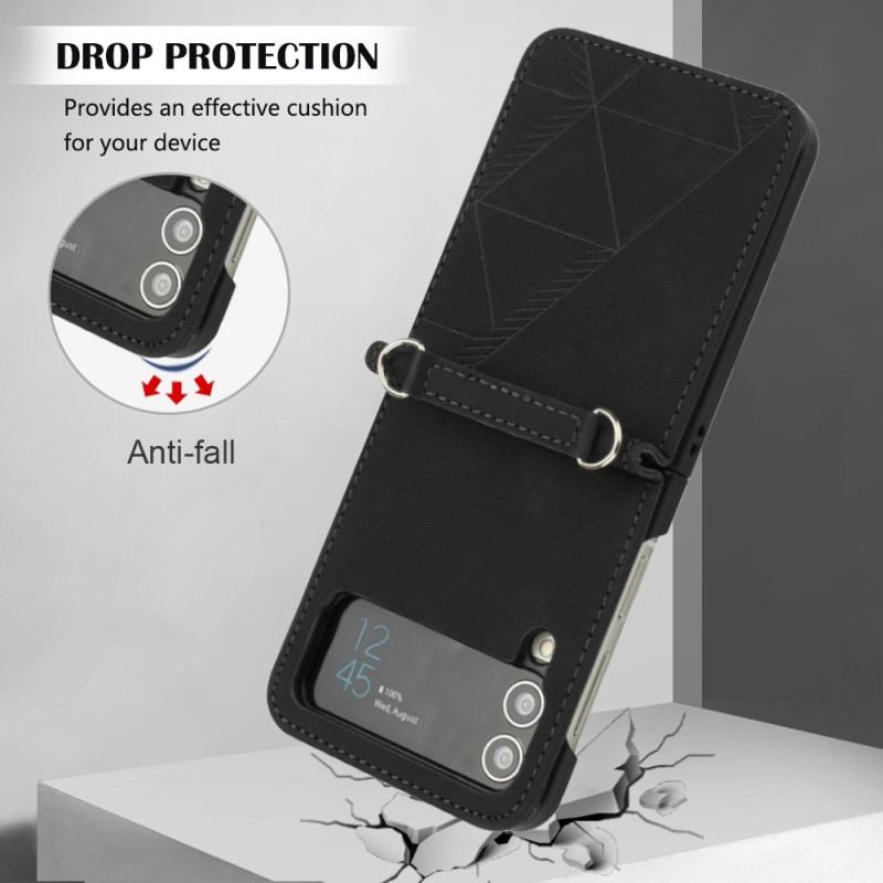 Capa Para Samsung Galaxy Z Flip 4 De Couro Triângulos De Couro Sintético