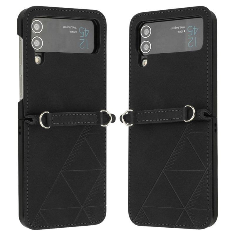 Capa Para Samsung Galaxy Z Flip 4 De Couro Triângulos De Couro Sintético