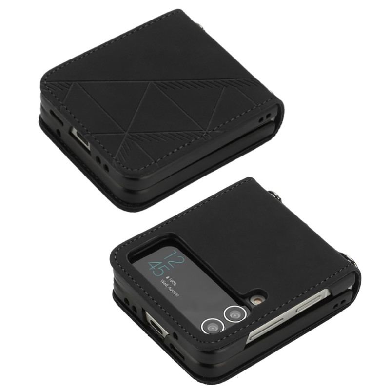 Capa Para Samsung Galaxy Z Flip 4 De Couro Triângulos De Couro Sintético