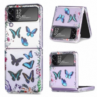 Capa Para Samsung Galaxy Z Flip 4 De Couro Várias Borboletas