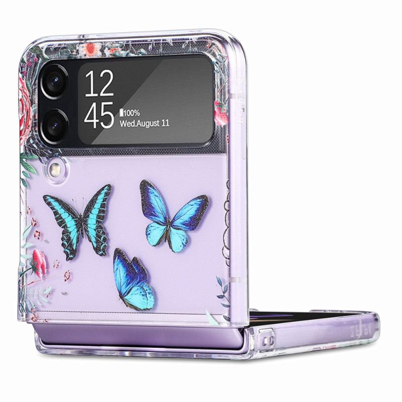 Capa Para Samsung Galaxy Z Flip 4 De Couro Várias Borboletas