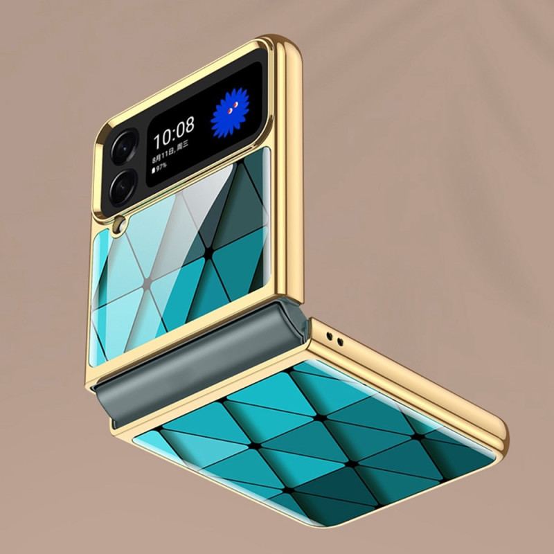 Capa Para Samsung Galaxy Z Flip 4 De Couro Vidro Temperado Abstrato Gkk