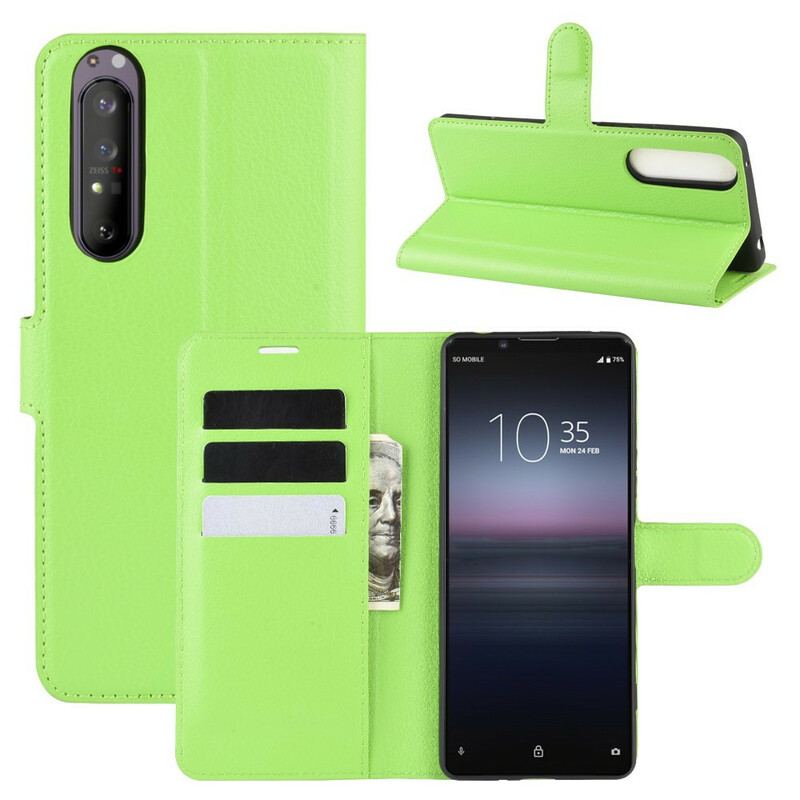 Capa Flip Para Sony Xperia 1 II Couro Sintético De Lichia