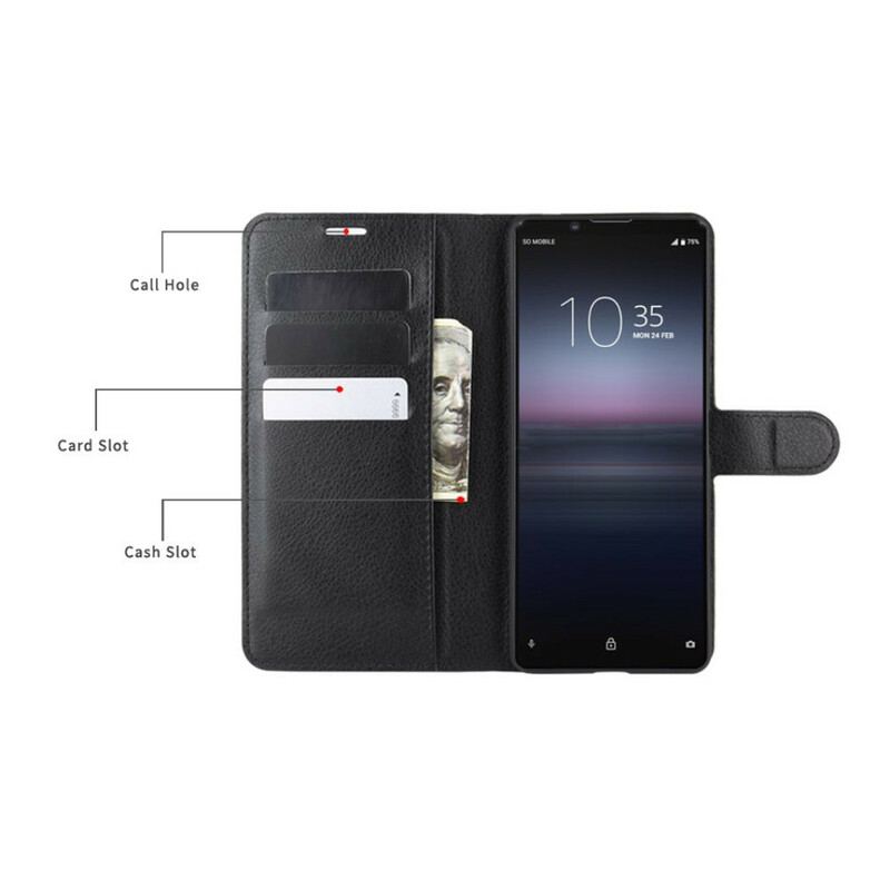 Capa Flip Para Sony Xperia 1 II Couro Sintético De Lichia