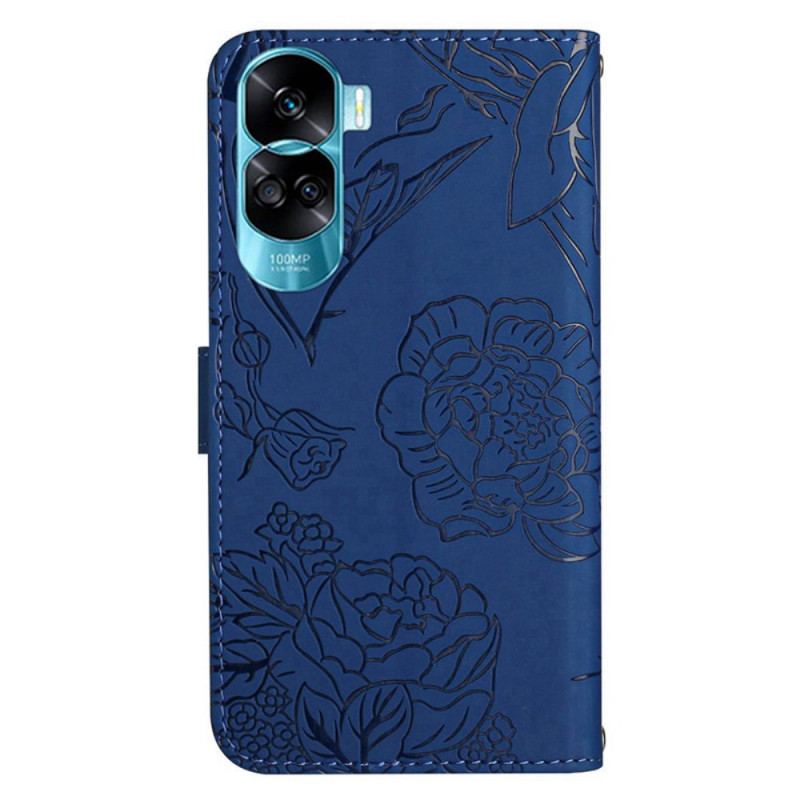 Capa Flip Para Honor 90 Lite De Cordão Borboletas De Cordão