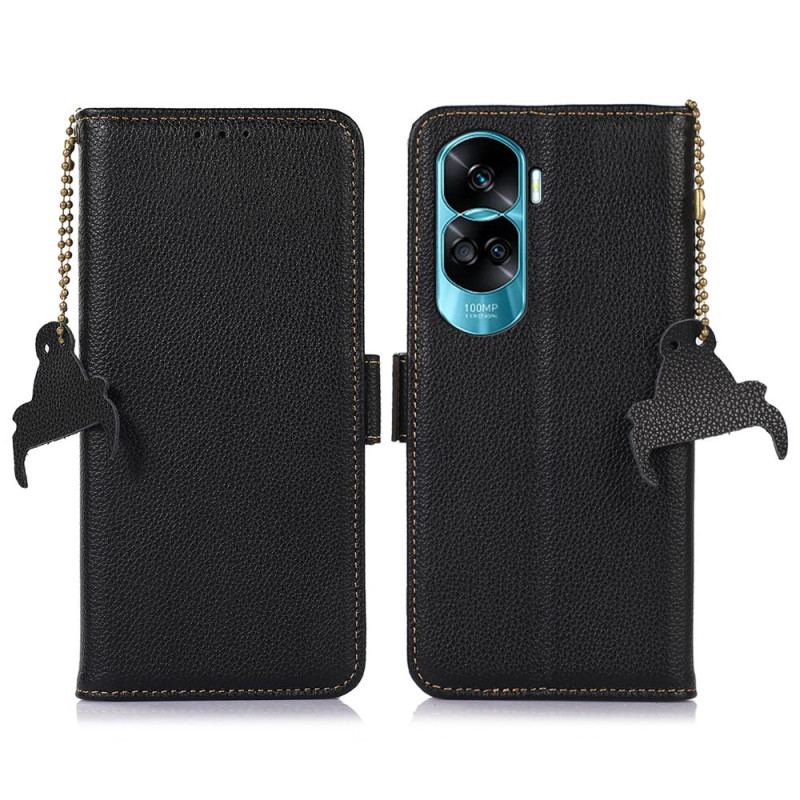 Capa Flip Para Honor 90 Lite Couro Genuíno Lite Rfid