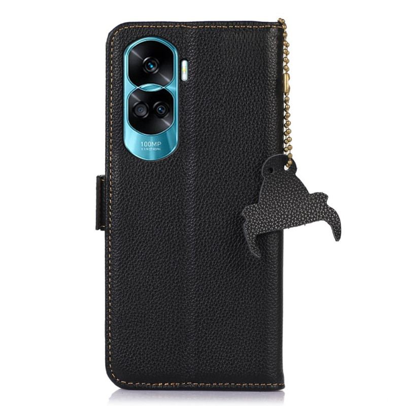 Capa Flip Para Honor 90 Lite Couro Genuíno Lite Rfid