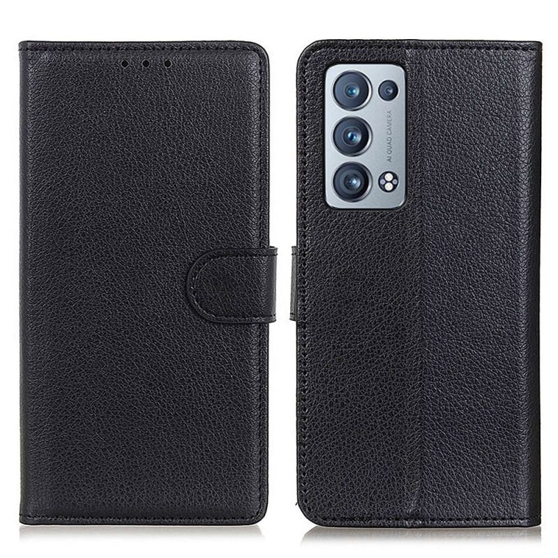 Capa Em Pele Para Oppo Reno 6 Pro 5G Couro Sintético De Lichia