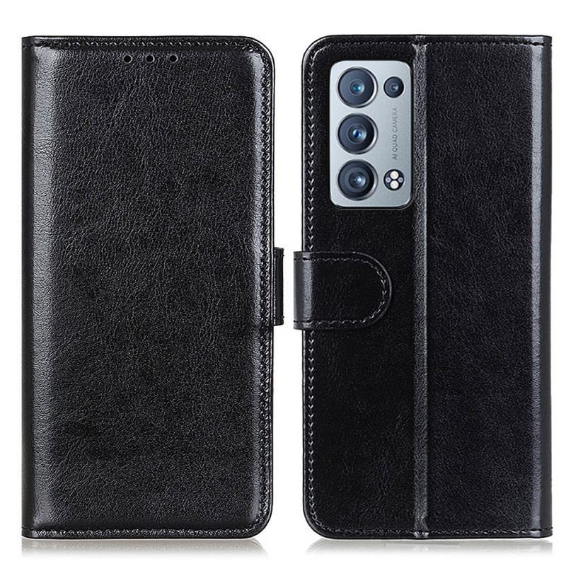 Capa Flip Para Oppo Reno 6 Pro 5G Clássico Couro Falso Envernizado