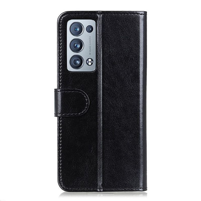 Capa Flip Para Oppo Reno 6 Pro 5G Clássico Couro Falso Envernizado