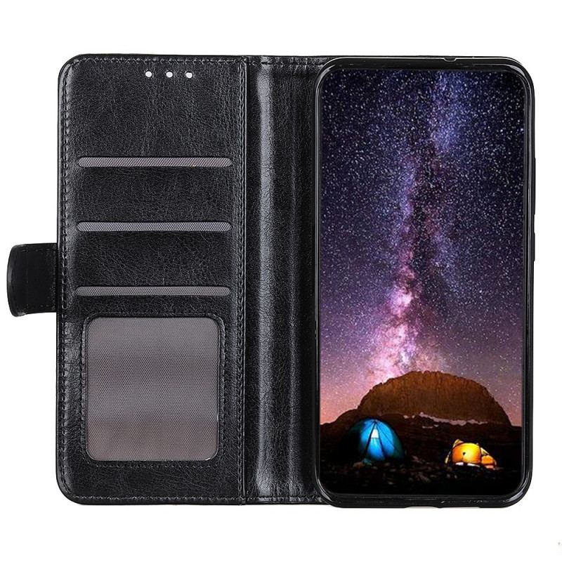 Capa Flip Para Oppo Reno 6 Pro 5G Clássico Couro Falso Envernizado