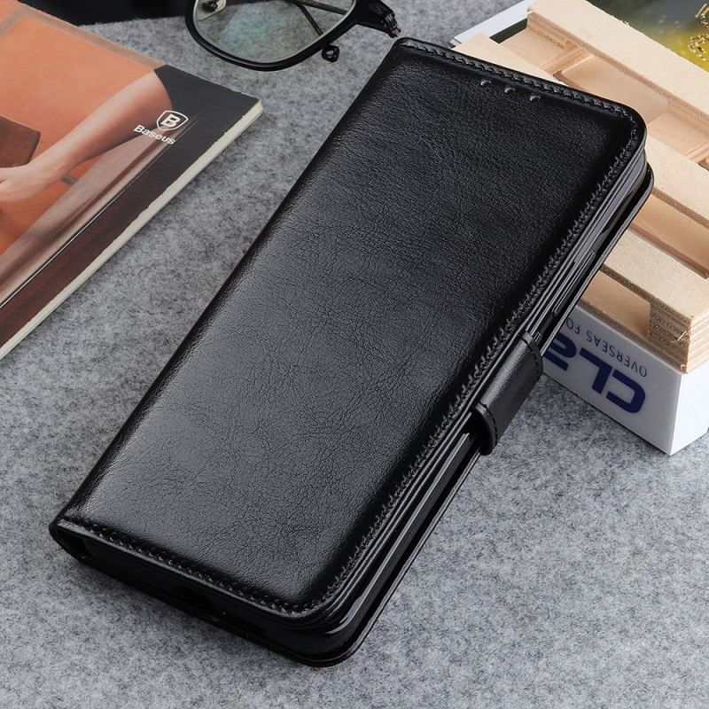 Capa Flip Para Oppo Reno 6 Pro 5G Clássico Couro Falso Envernizado