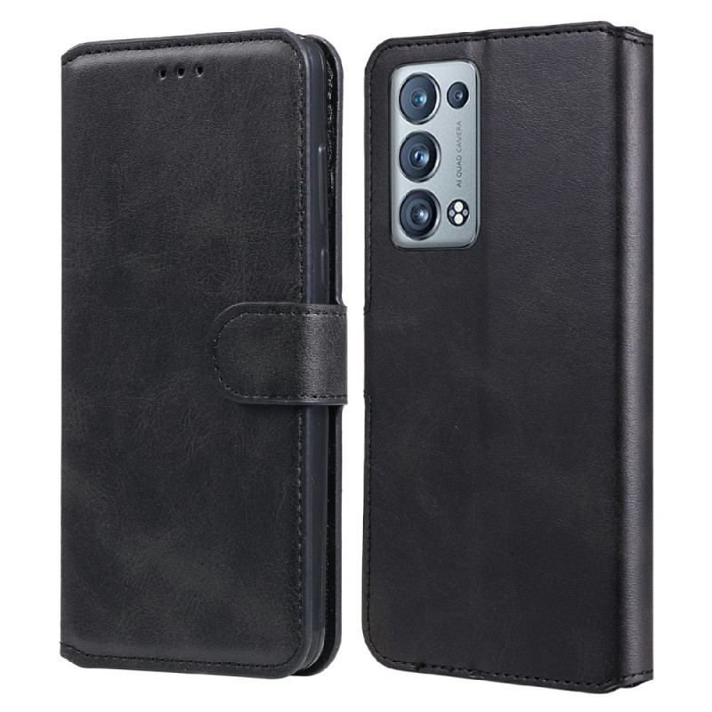 Capa Flip Para Oppo Reno 6 Pro 5G Couro Falso Clássico E Fecho