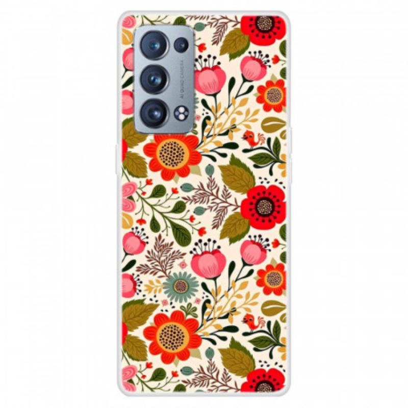 Capa Para Oppo Reno 6 Pro 5G Padrão Floral De Silicone Flexível