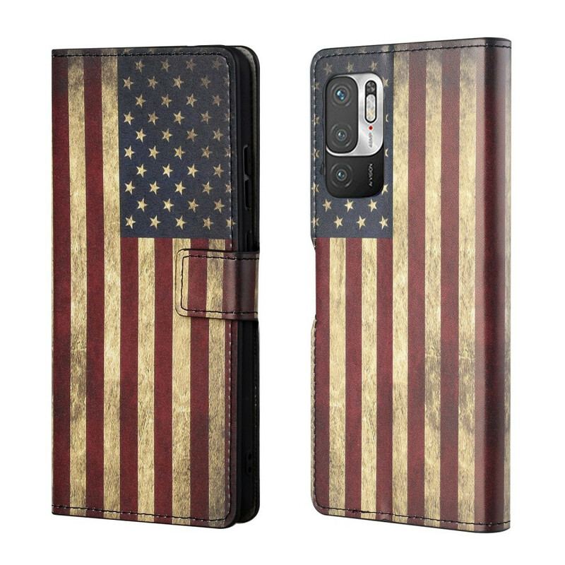 Capa De Couro Para Xiaomi Redmi Note 10 5G Bandeira Americana