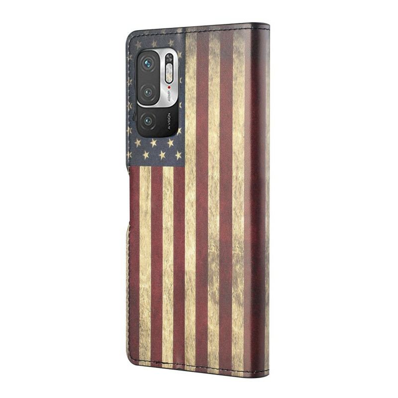 Capa De Couro Para Xiaomi Redmi Note 10 5G Bandeira Americana