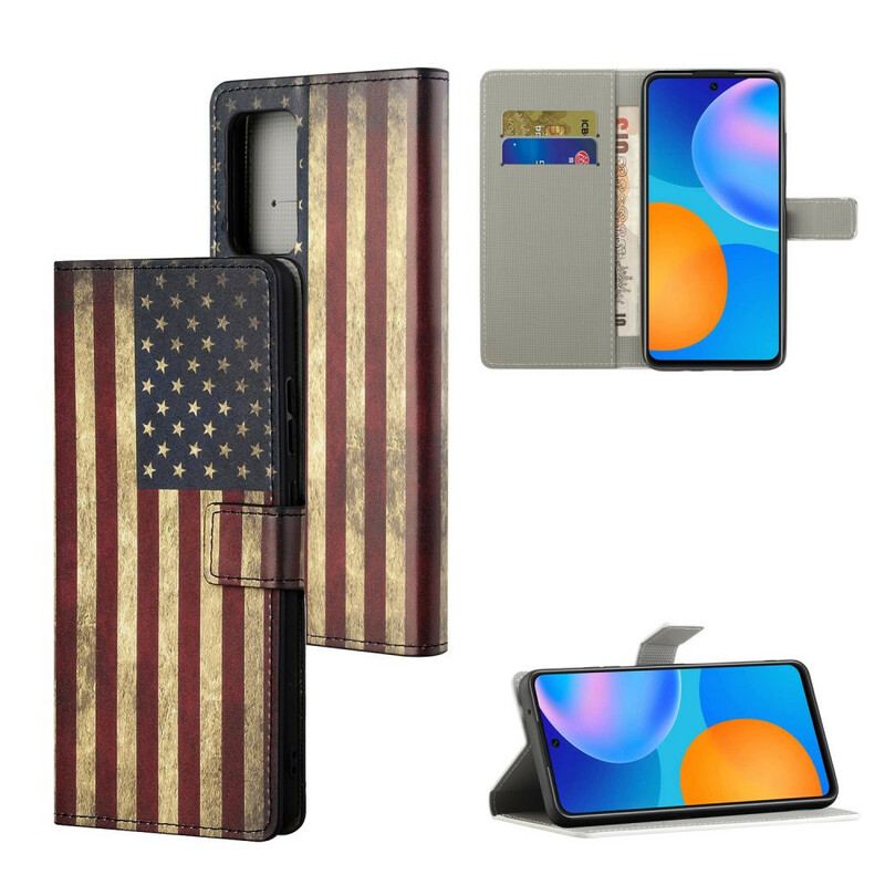 Capa De Couro Para Xiaomi Redmi Note 10 5G Bandeira Americana