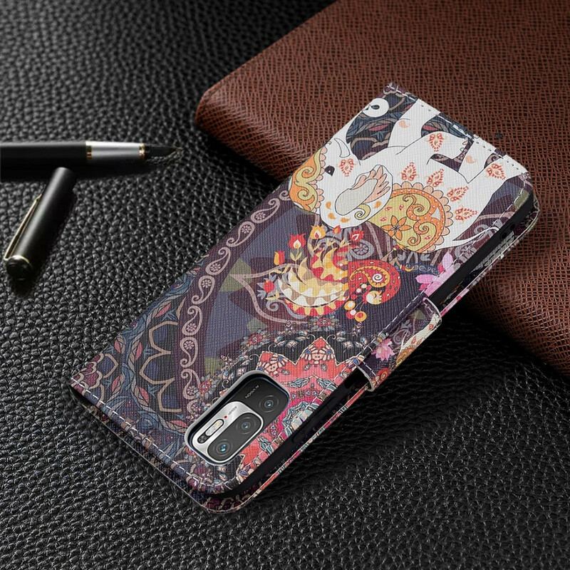 Capa De Couro Para Xiaomi Redmi Note 10 5G Elefante Indiano