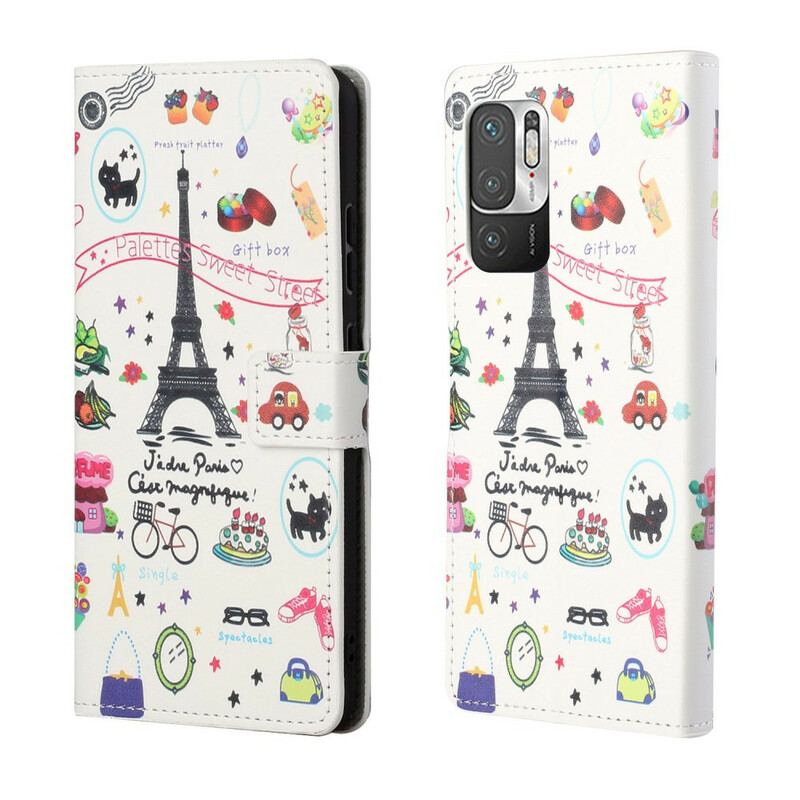 Capa De Couro Para Xiaomi Redmi Note 10 5G Eu Amo Paris