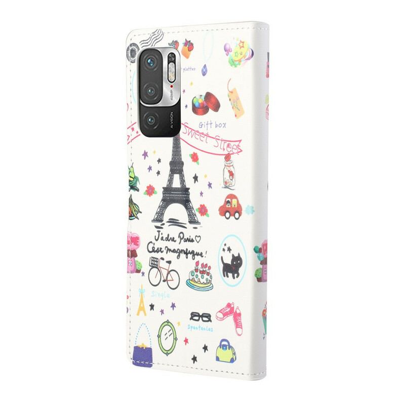 Capa De Couro Para Xiaomi Redmi Note 10 5G Eu Amo Paris