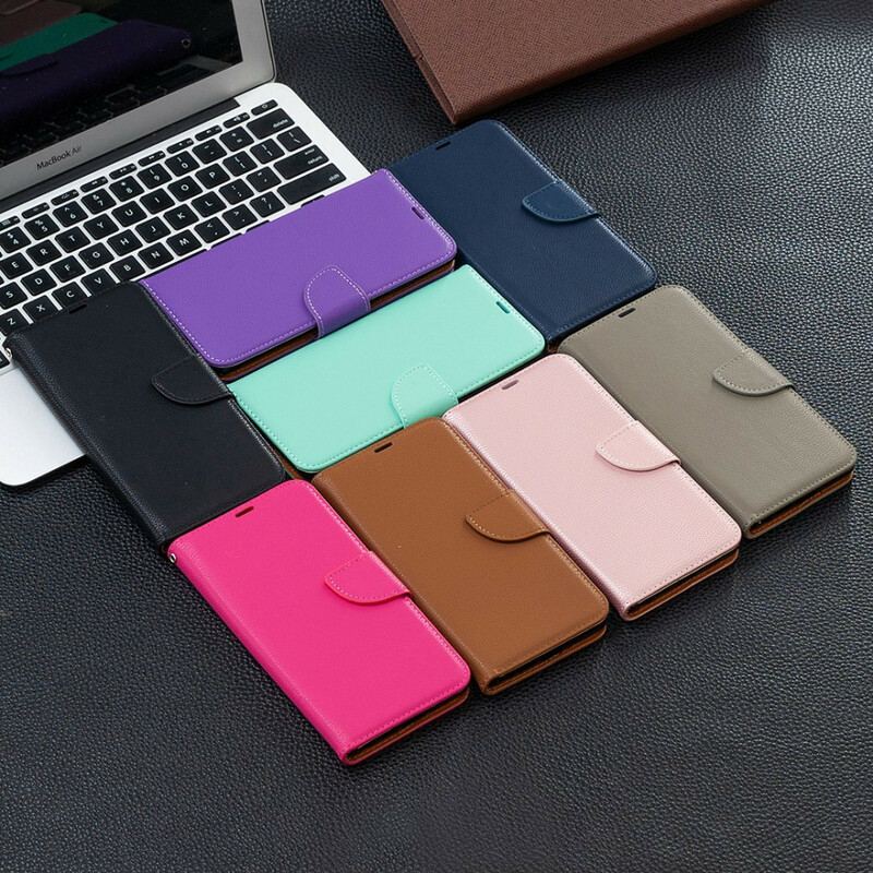 Capa De Couro Para Xiaomi Redmi Note 10 5G Flip Lichia Rabat Oblíqua