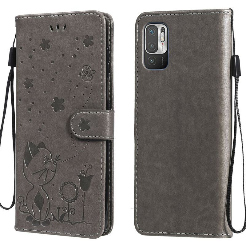 Capa De Couro Para Xiaomi Redmi Note 10 5G Gato Anino