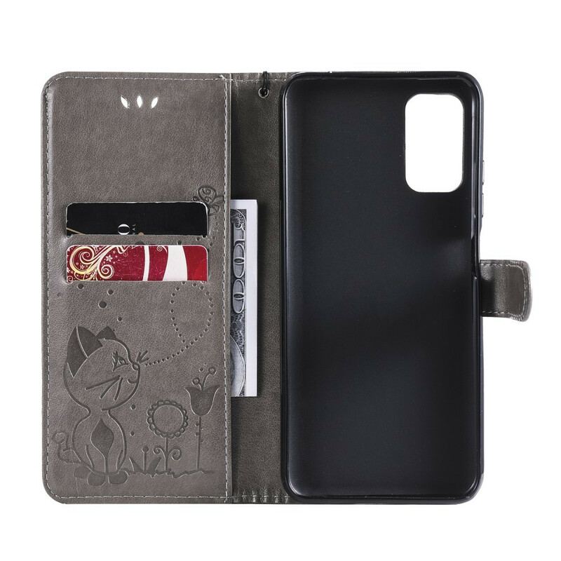 Capa De Couro Para Xiaomi Redmi Note 10 5G Gato Anino