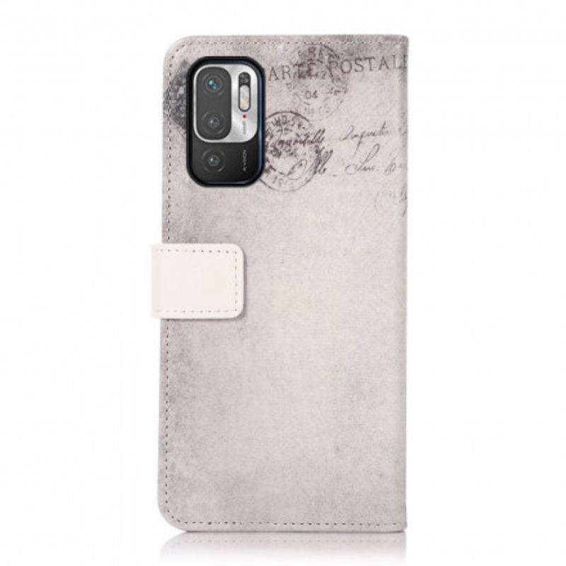 Capa De Couro Para Xiaomi Redmi Note 10 5G Gato Viajante