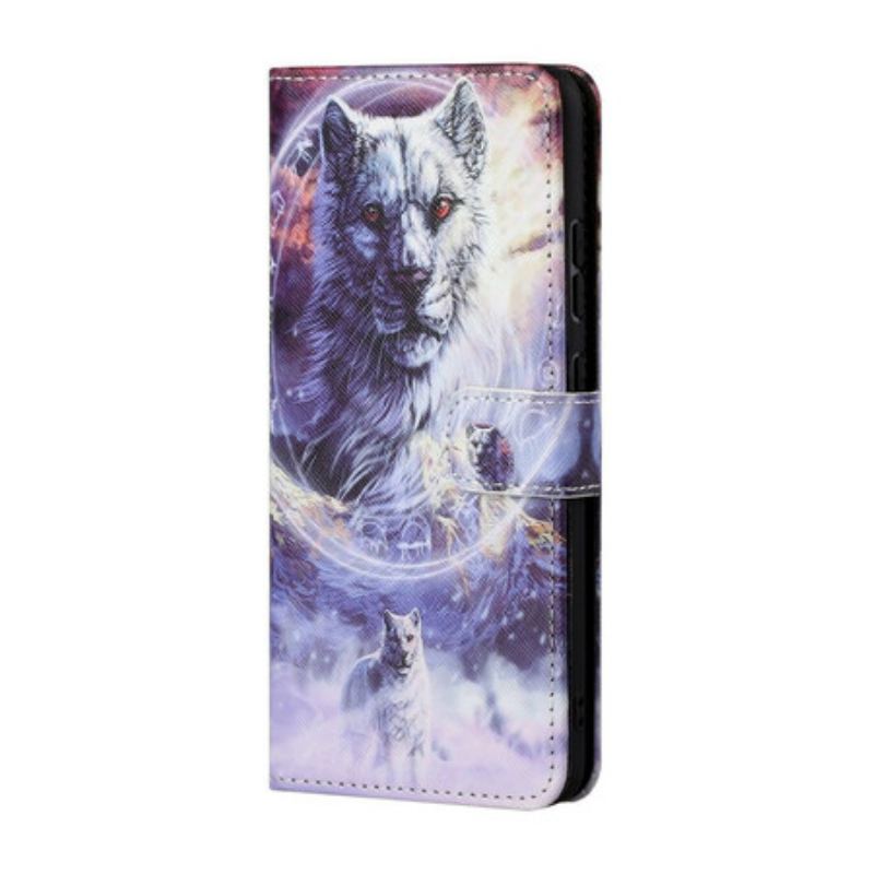 Capa De Couro Para Xiaomi Redmi Note 10 5G Lobo Com Cordão