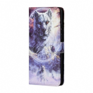 Capa De Couro Para Xiaomi Redmi Note 10 5G Lobo Com Cordão