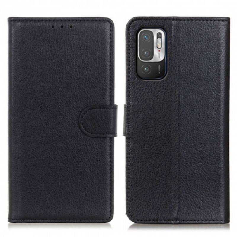 Capa De Couro Para Xiaomi Redmi Note 10 5G Couro Sintético De Lichia Tradicional