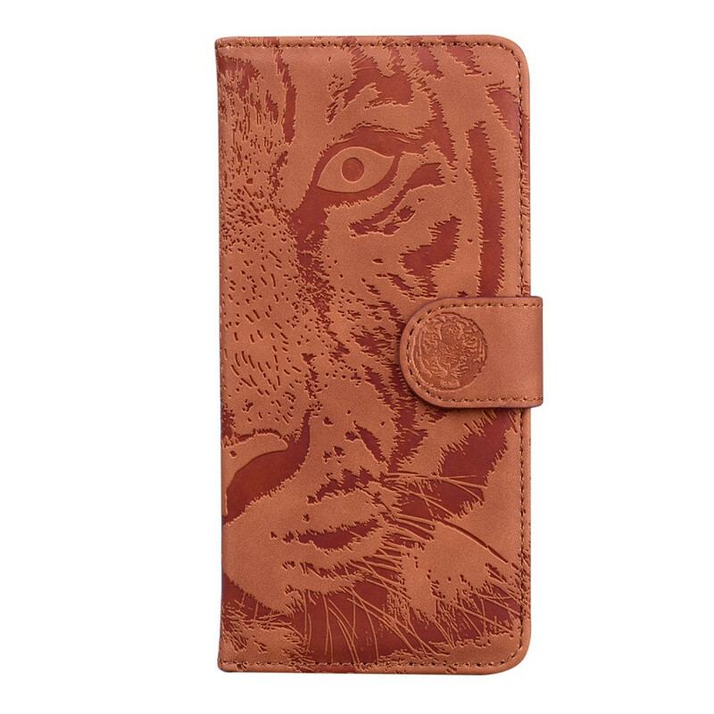 Capa Em Pele Para Xiaomi Redmi Note 10 5G Estampa Cara De Tigre