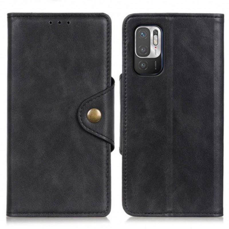 Capa Flip Para Xiaomi Redmi Note 10 5G Botão De Couro Falso