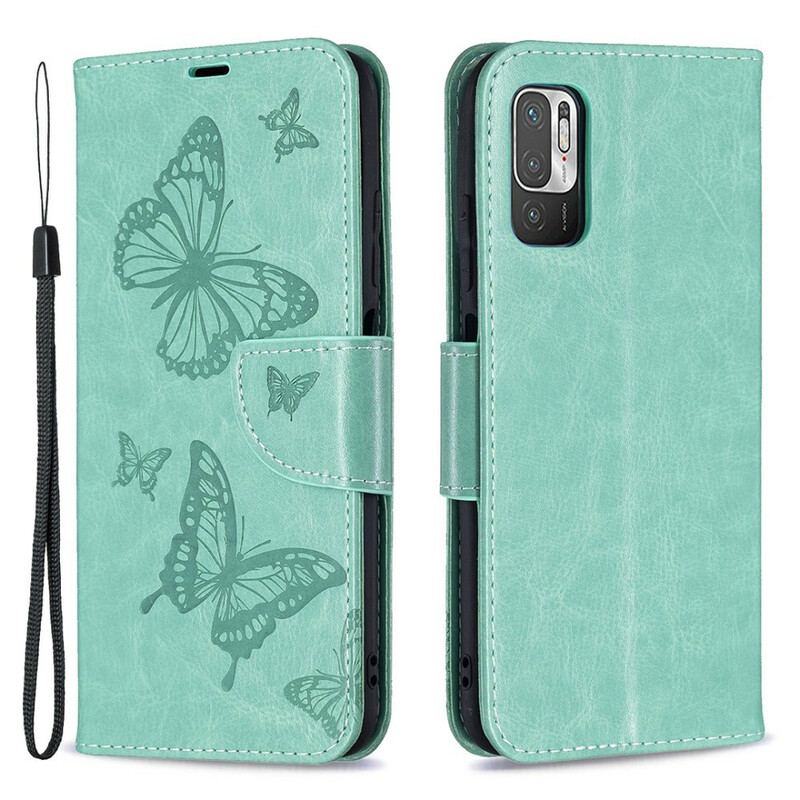 Capa Flip Para Xiaomi Redmi Note 10 5G De Cordão Strappy Estampado Borboletas