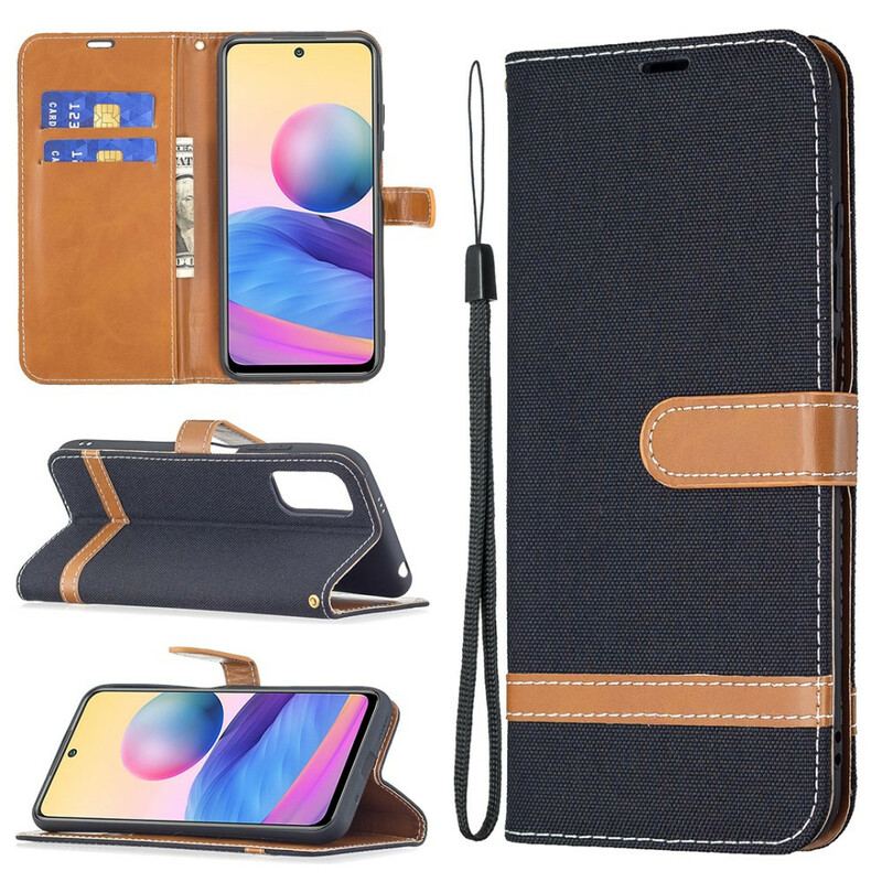 Capa Flip Para Xiaomi Redmi Note 10 5G De Cordão Tecido De Alça