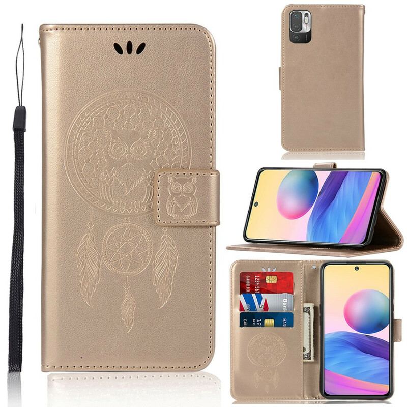 Capa Flip Para Xiaomi Redmi Note 10 5G Coruja Apanhador De Sonhos