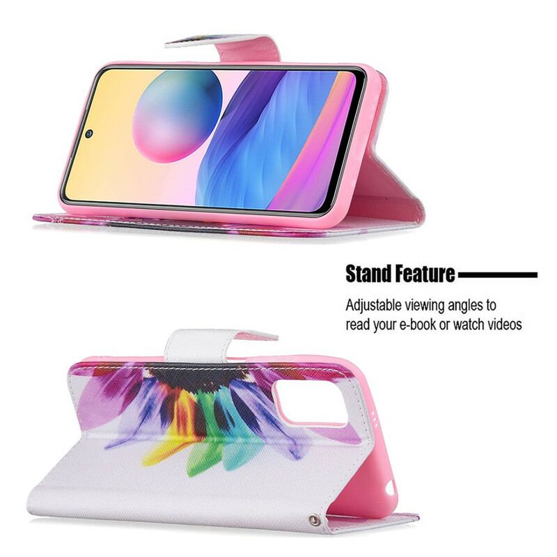 Capa Flip Para Xiaomi Redmi Note 10 5G Flor Aquarela