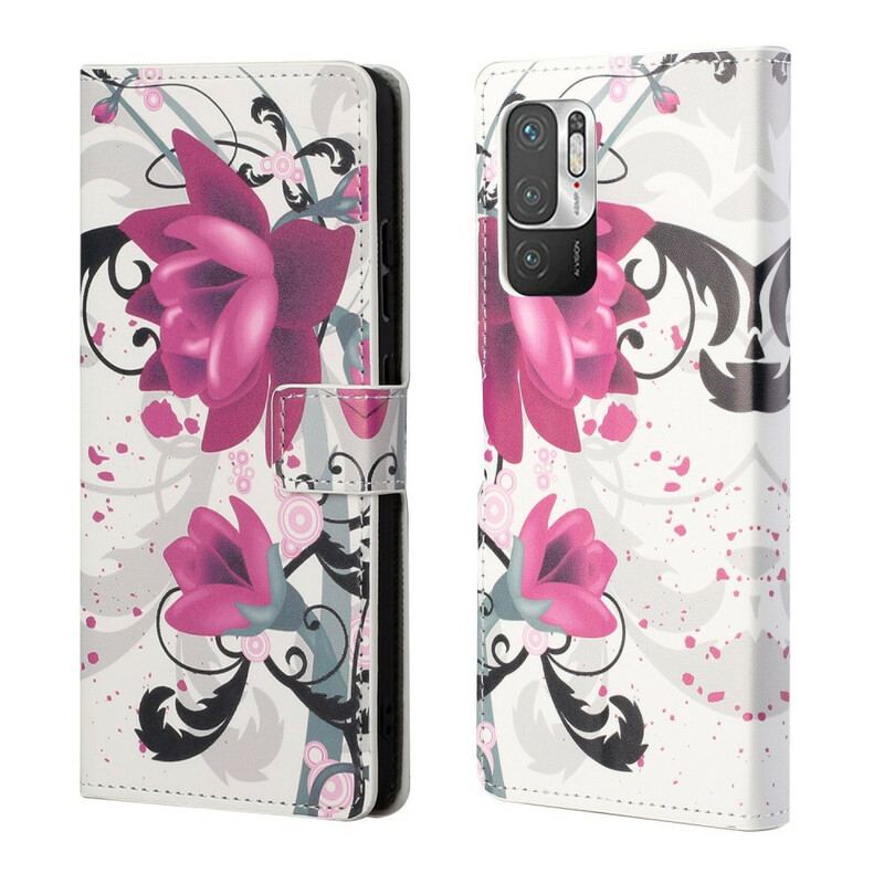 Capa Flip Para Xiaomi Redmi Note 10 5G Flores Tropicais