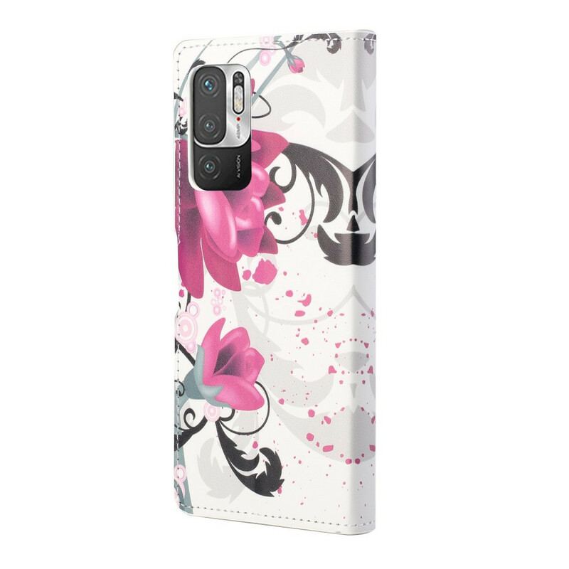 Capa Flip Para Xiaomi Redmi Note 10 5G Flores Tropicais