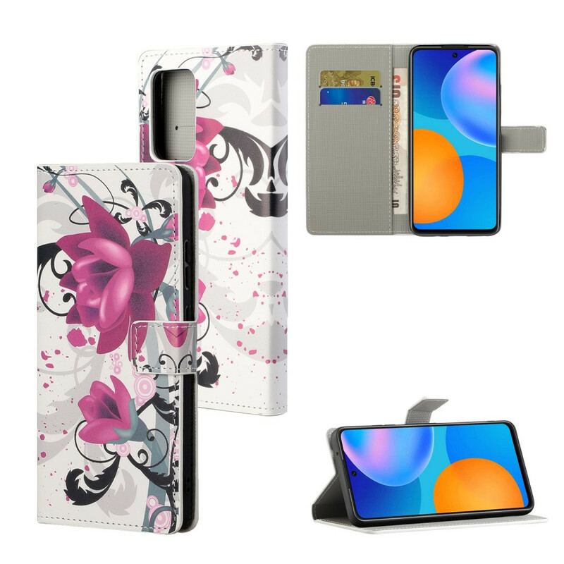 Capa Flip Para Xiaomi Redmi Note 10 5G Flores Tropicais