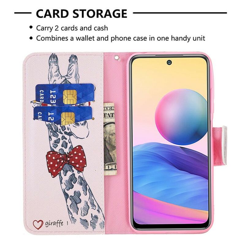 Capa Flip Para Xiaomi Redmi Note 10 5G Girafa Inteligente