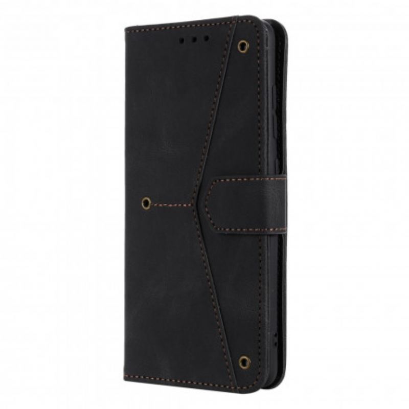 Capa Flip Para Xiaomi Redmi Note 10 5G Rebites Bicolores De Couro Falso