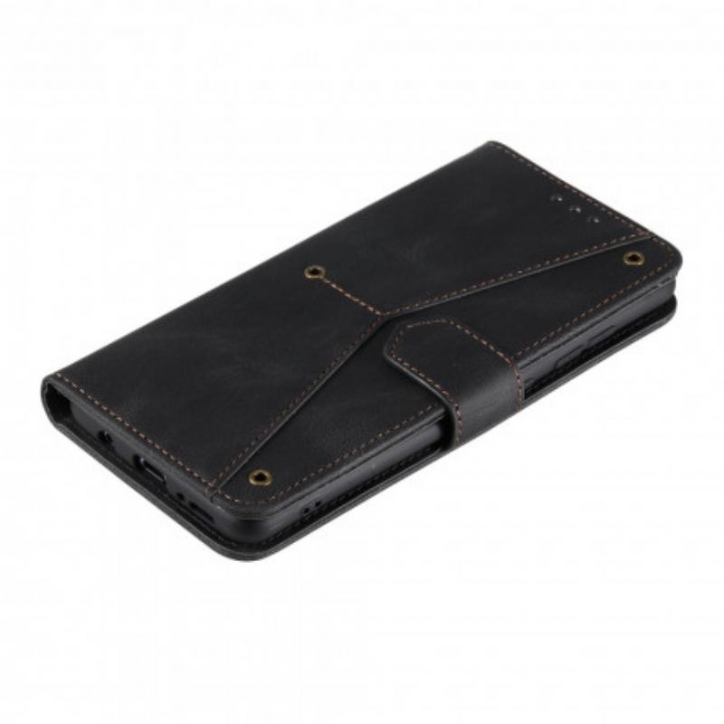 Capa Flip Para Xiaomi Redmi Note 10 5G Rebites Bicolores De Couro Falso