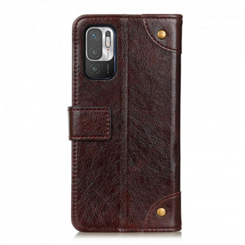 Capa Flip Para Xiaomi Redmi Note 10 5G Rebites Vintage Estilo Couro Napa