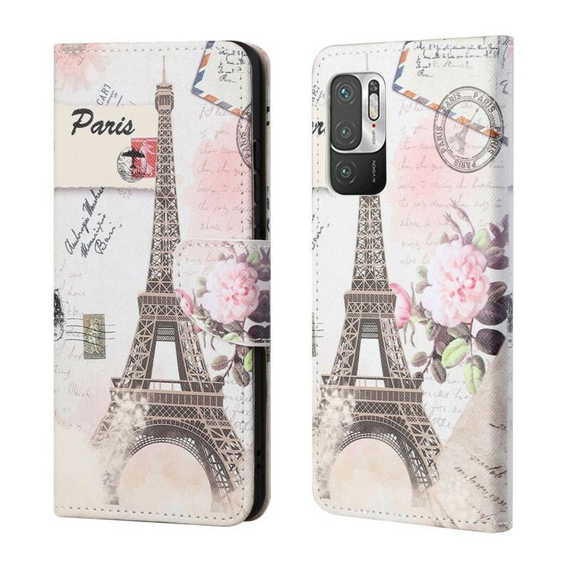 Capa Flip Para Xiaomi Redmi Note 10 5G Torre Eiffel Retrô