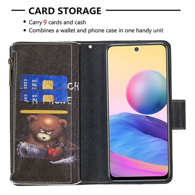 Capa Flip Para Xiaomi Redmi Note 10 5G Urso De Bolso Com Zíper