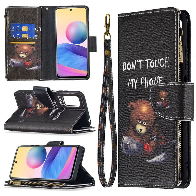 Capa Flip Para Xiaomi Redmi Note 10 5G Urso De Bolso Com Zíper