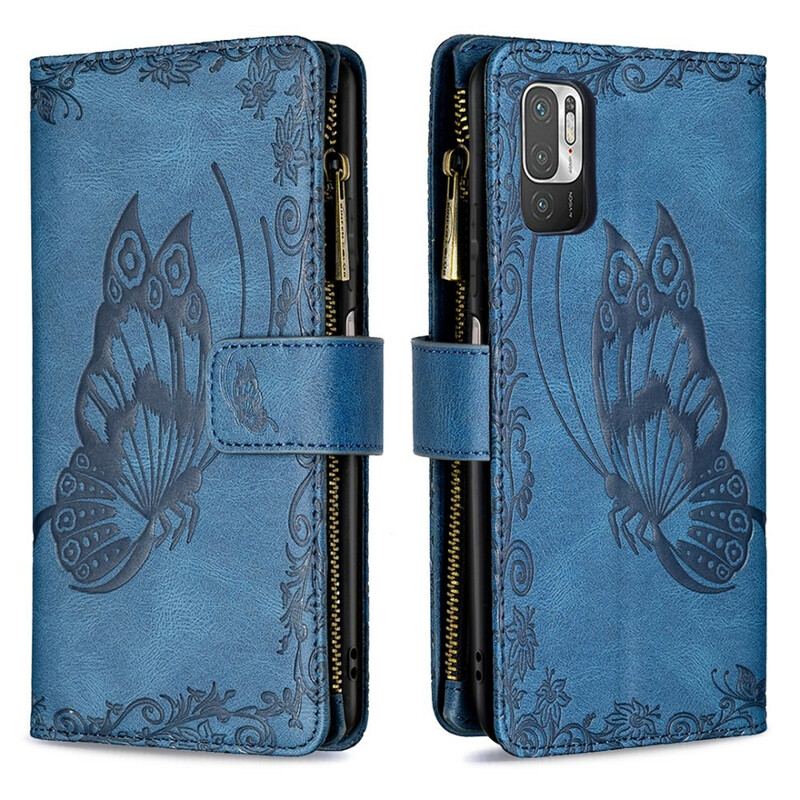 Capa Folio Para Xiaomi Redmi Note 10 5G Bolso Com Zíper Borboleta