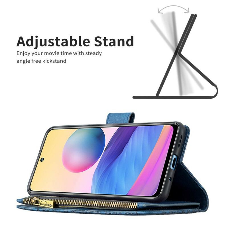 Capa Folio Para Xiaomi Redmi Note 10 5G Bolso Com Zíper Borboleta